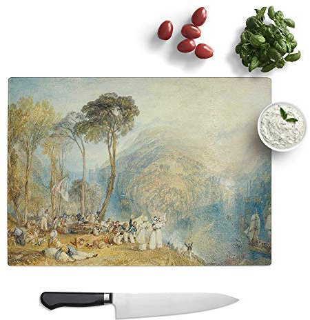 Kitchen Chopping Board Glass - J.M.W. Turner (Joseph Mallord William Turner) Dartmouth Cove - Textured Worktop Saver Cutting Board - Heat Resistant, Shatterproof and Hygenic - 28.5 x 20 cm