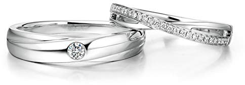 KnSam Platin Ringe Gekreuzt Mit Eingelegtem Diamant 0.16Ct Diamantringe Weissgold EIN Paar Ringe Paarpreis Ringe Set Silber