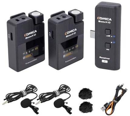 COMICA BoomX-DUC2 Drahtloses Mikrofon mit USB-C-Anschluss | 2.4G Mikrofonsystem, für Smartphone und Laptop, Vlogging, Podcast, Interview, TikTOK, YouTube, Facebook, Live-Stream
