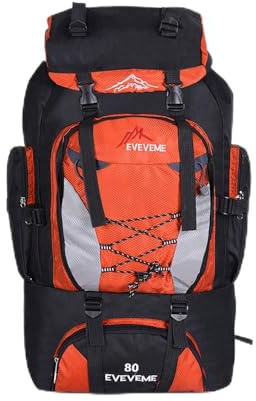 Treer 80/100L Sac à Dos de Randonnée pour Femme Homme Sac de Sport, Grand Sac à Dos pour Camping Trekking Randonnée Voyage Alpinisme Escalade Bivouac (80L,Orange)
