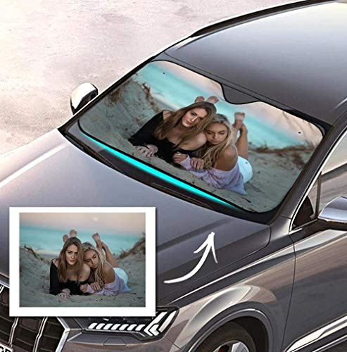 Personalisierte Frontscheibenabdeckung mit Foto Visierschutz Scheibenfrostschutz gegen Sonnen Schnee EIS Frost Universell für Autos SUV Winter Sommer Lustiges Geschenk 70 x 130 cm
