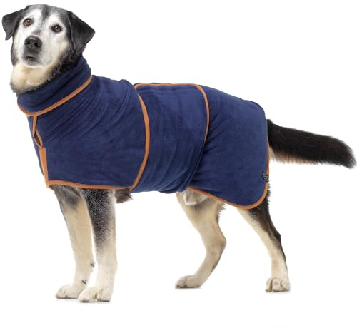 Lucky Paws® Hundebademantel – doppellagiger, Ultra-absorbierender & luxuriös weicher Bademantel Hund – Hunde in Minuten trocknen – Hundehandtuch & Hunde Bademantel in 1 (XXL, Marine)