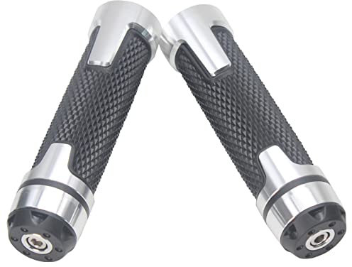 Manopole moto modifica moto manopole scooter 1 paio Lega di alluminio CNC durevole Manubrio LQHLYN Maniglia dell'acceleratore 24mm 0.95inch Manopole gomma antiscivolo Comodo da tenere (Bianco argento)