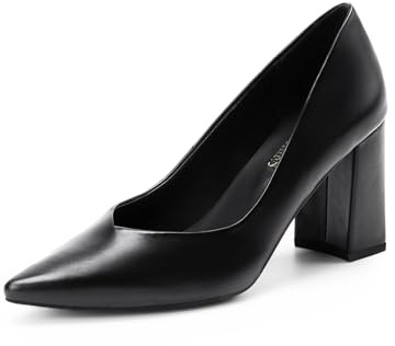 DREAM PAIRS Women’s Court Shoes High Chunky Closed Toe Block Heels Pointed Toe Wedding Party Elegant Slip On Pumps Shoes SDPU2229W,Size 6.5,Black/Pu,SDPU2229W