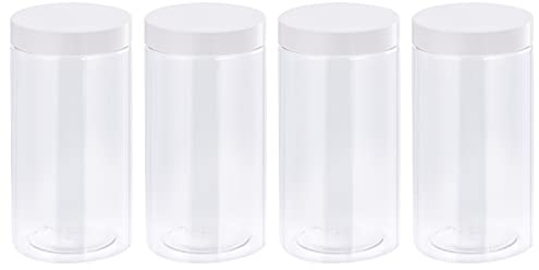 sourcing map Round Plastic Jars with White Screw Top Lid, 34oz/ 1000ml Wide-mouth Clear Empty Containers for Storage, Organizing, 4Pcs