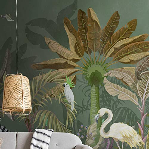 TADESSI Papier peint photo non tissé | Impression numérique effet jungle | Vert | 3,71 x 2,80 m | Palmiers | Papier peint pour salon, couloir, bureau, cuisine, salon