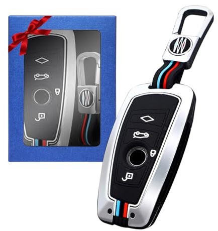 Yumzeco Zinklegierung Autoschlüssel Hülle Keyless Kompatibel mit 1 3 4 5 6 7 Serie X3 X4 3GT 5GT Schlüsselhülle mit Silicone TPU Schlüssel Cover Schutzhülle mit Schlüsselanhänger Silber