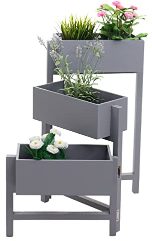 Mendler Pflanzregal T275, Standregal Blumenständer Pflanzkasten, 65x108x15cm, Holz Shabby-Look Vintage - grau-blau | Standregal, Blumenständer, Pflanzkasten, Holz, Shabby-Look Vintage