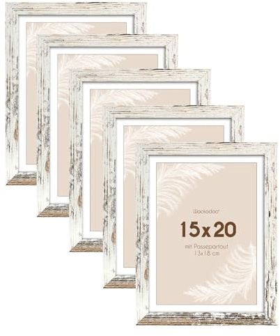 Wackadoo 5er Set Bilderrahmen, FSC MDF Holzrahmen Fotogalerie Glasscheibe Fotorahmen mit Glasscheibe Collage (13 x 18 cm, Island)