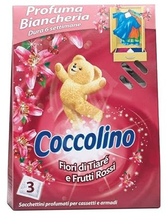 Coccolino Sacchetti Profuma Biancheria Fiori di Tiarè e Frutti Rossi, 1 confezione da 3 sacchetti
