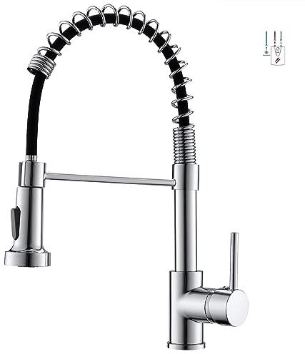 AIMADI Rubinetto da cucina a bassa pressione, girevole a 360°, rubinetto da cucina con doccetta monocomando, rubinetto a molla a spirale, a bassa pressione, cromato