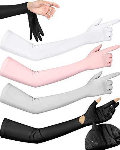 Xtinmee 4 Pairs UV Long Sun Gloves Women Sun Protection Driving Gloves, Non Slip Arm Cooling Sleeve for Summer Outdoor Cycling Sports (Wrist Opening)