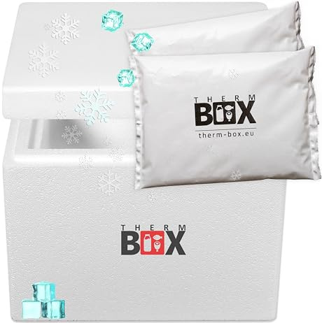 THERM BOX Styroporbox 13W mit 2X Kühlakku für Kühlbox 13,2L Innen: 30x20x22cm Transportbox Thermobehälter Wiederverwendbar
