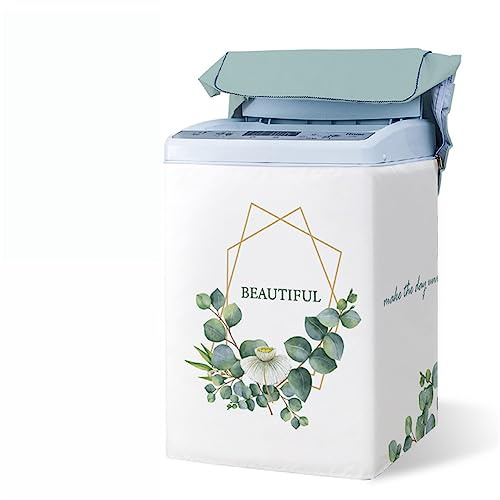Odot Washing Machine Cover Top Load Waterproof Dustproof Washer Machine Dryer Protector Sunscreen Washer Dryer Cover for Most Top Load Washer/Dryer (M,Eucalyptus)