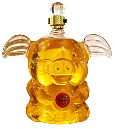 Liquor Animal Whiskey Decanter, Chinese Zodiac Series, Pig Wine Bottle Transparent Creative Crystal Glass Liquor Decanter for Wine, Brandy, Scotch Wine Rum Carafe