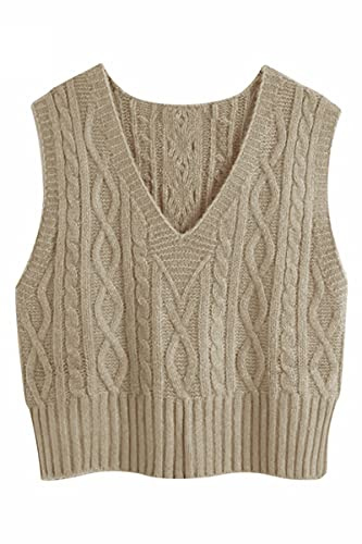 Tongmingyun Gilet da Donna Senza Maniche con Scollo a V Lavorato a Maglia Pullover Elegante Maglione Lavorato a Maglia Maglione Casual Donna Autunno Inverno Maglione Gilet, Cachi, XXL