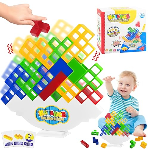Shinybox Tetra Tower Spiel, 48-Blocks Schaukelstapel Balance Spiel, Balance Spiel, Tetris Spiel Kinder, Montessori Spielzeug Kinder Balance Stapelspiele Stapelturm Geschenke Jungen Mädchen(48 Blocks)