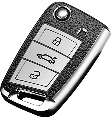KUNIO Schlüsselhülle Passt für VW Golf 7 MK7 Tiguan Polo T-Cross Passt für Seat Leon Cupra Ateca Ibiza Schlüsselcover Passt für Skoda Fabia Octavia Klapp TPU Schlüsselschutz D Silver