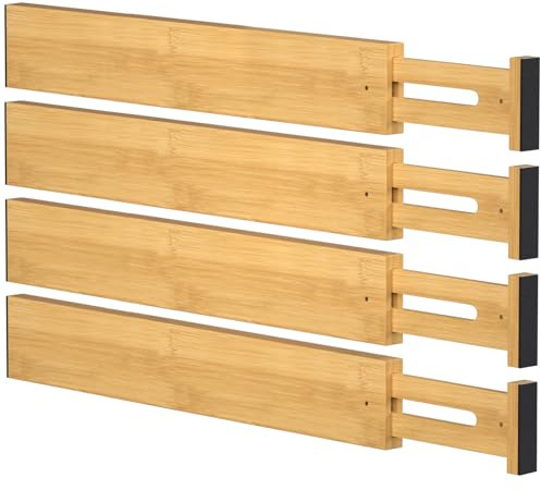Ryqtop Bamboo Drawer Dividers,17-22 Adjustable Kitchen Drawer Organizer for Clothes,4 Pack Expandable Drawer Organization Separators for Bedroom,Bathroom,Dresser and Office,Natural