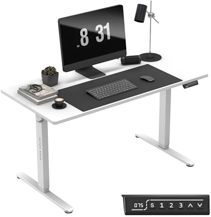 MARK ADLER Leader 7.4 White | Höhenverstellbarer Schreibtisch Stehpult Stehschreibtisch | 140x70cm | 3 Memory-Steuerung | Touchscreen | Kabeldurchführung | Kopfhörerhaken Getränkehalter | Weiß