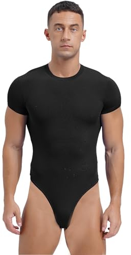 iiniim Men's Shorts Romper Gymnastics Leotard Round Neck Short Sleeve Wrestling Singlet Black A L