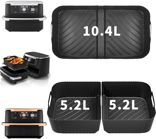 Pietuley Large Silicone Air Fryer Liners for Ninja Flex Drawer Air Fryer Accessories AF500UK/ Cosori Dual Blaze TwinFry 10L / Ninja Foodi Flexdrawer Dual Air Fryer 10.4L AF500UK