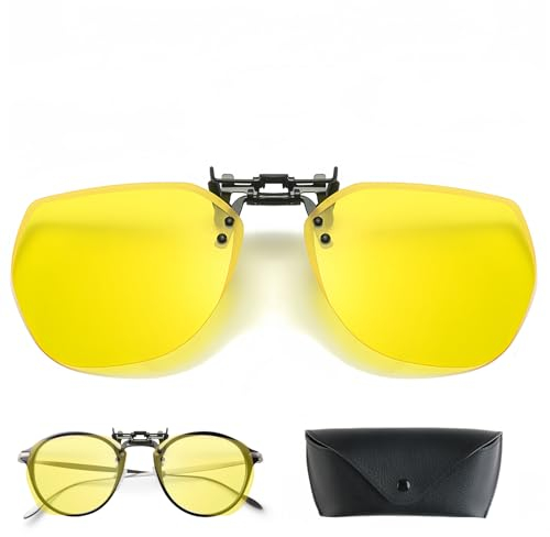 Hugfads Clip Occhiali Guida Notturna Polarizzati,Lenti Gialle Anti,Abbagliamento,Ultraleggero,Uomo, Donna,Certificato CE