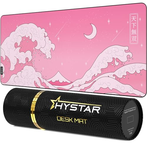 Hystar® Extended Gaming Mouse Pad | XXL 36 x 16 | 5mm Thick, Waterproof Surface, Smooth Polyester Fabric, and Natural Rubber Base | Kawaii Wave