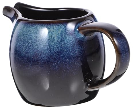 MOLUCKFU Ceramic Creamer Pitcher with Handle and Spout, Blue Glazed Coffee Milk Dispenser for Household and Café Afternoon Tea Use