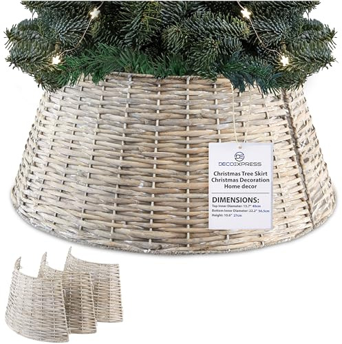 DECO EXPRESS Weihnachtsbaum Rock, Geflochtener Korb für Tannenbaum, Abdeckung Christbaumständer, Deko für Weihnachten, 40 x 27 cm (Hellbraune Weide, Top 40cm/Base 56.5cm)