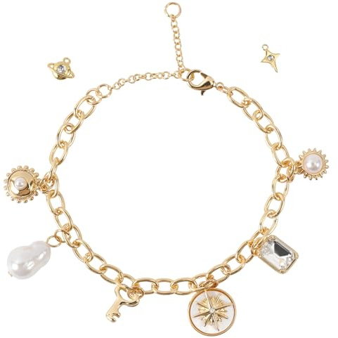 Gold Charm Bracelets for Women Non Tarnish, Gold Stainless Steel Small Charm Chain Link Bracelet Dangle Bracelets with Charms Chunky Bracelet Jewelry Women's Link Bangle Y2K Wristlet Valentine Gifts