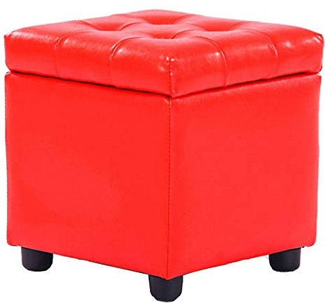 Ottomane im europäischen Stil, Aufbewahrungsbox aus Leder, vielseitiger Aufbewahrungswürfel, Fußhocker, Sitzhocker aus Holz, geeignet für Büro, Wohnzimmer, Schlafzimmer, 35 x 35 x 35 cm, Braun Full