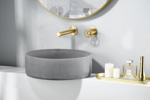 GALYON IMEX Grifo Empotrado Monomando Lavabo - SERIE OLIMPO Grifo de Latón Acabado en Oro Cepillado con Cuerpo Empotrado Directo a Pared, Diseño Moderno y Funcional.