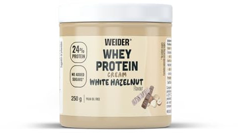 Weider Whey Protein Cream (250g) Sabor Chocolate Blanco-Avellana, Crema de untar con 24% de Proteínas, con Proteína de Suero de Leche, Sin Azúcar Añadido, Sin Aceite de Palma