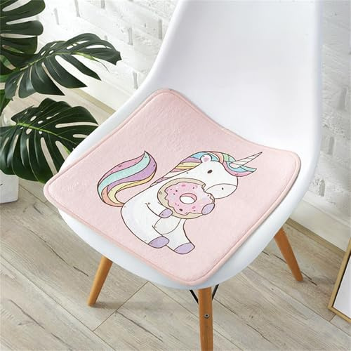 champracer Cojín de asiento cuadrado para silla infantil, lavable, suave, cómodo, como cojín para silla, bonito unicornio, animales y plantas (unicornio E, 25 x 25 cm)