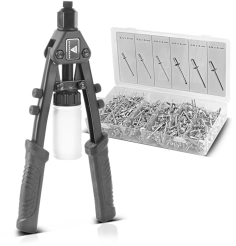 STAHLWERK Set di pinze rivetti HNZ-280 ST pinza per rivetti ciechi | pinza per rivetti | pinza per rivetti | rivetti | rivetti | con 5 inserti intercambiabili e 500 rivetti ciechi