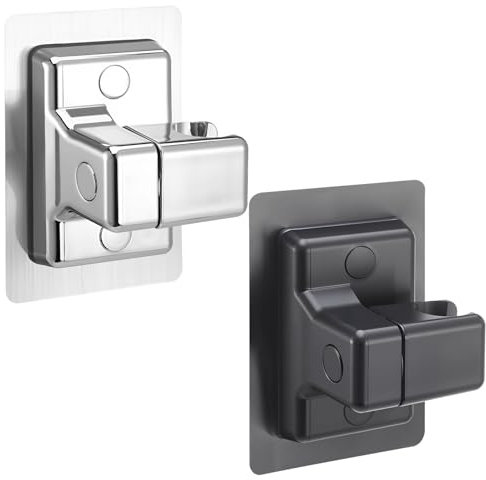 2 PCS Shower Head Holder, Adjustable 360° Shower Holder Bracket Replacement No Drilling, Strong Adhesive Universal ABS Showerhead Bracket for Home Hotel Bathroom