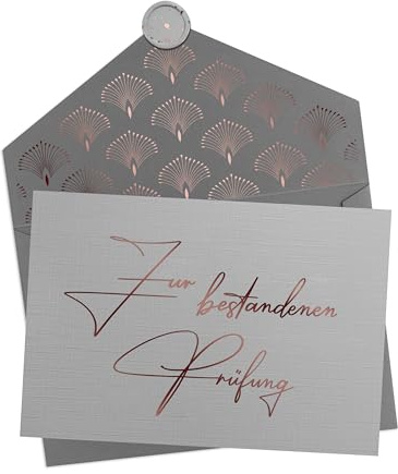 Joli Coon Zur bestanden Prüfung Klappkarte mit Kuvert und Wachssiegel | 350g strukturiertes Designerpapier, Roségoldveredelung, für persönliche Glückwünsche, Premium-Papeterie