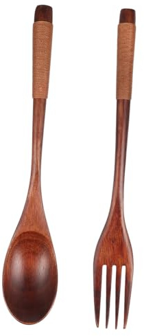 Cabilock Fourchette en Bois, Couverts Pratiques Japonerie, Style Simple | Cuillère et Fourchette Bois, Khaki, Légère et Portable, Ensemble Maison