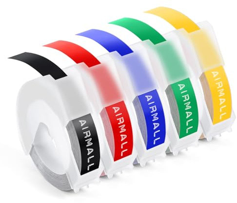 Kompatibles 3D Prägeband, schwarz, Omega Junior, 9 mm, 3D-Klebeband, Plastik, Schwarz, Rot, Blau, Grün, Gelb, Kompatibel zu DYMO Omega Junior 5 Rollen