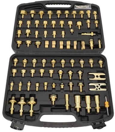 ANGGREK Kit de Test de Fuite de Climatisation Automobile 77 Pièces en Laiton, Outil de Détection de Fuite AC pour Voitures, Camions et Véhicules