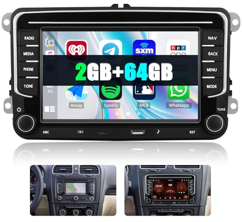 SIXWIN 2+64G Android 13 Autoradio für VW Golf 5 Golf 6 Skoda Polo Passat Tiguan Touran mit Carplay/Android Auto/Mirrorlink, 7 Zoll Kapazitive Touchscreen mit WiFi GPS FM/RDS Bluetooth