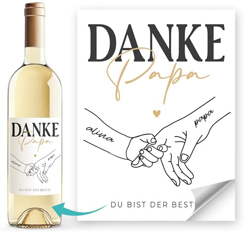 SpecialMe® Weinetikett Vatertag bis zu 6 Kinder-Hände personaliserbar mit Namen Papa du bist der Beste Weinflaschenetikett selbst gestalten Weiss unisize