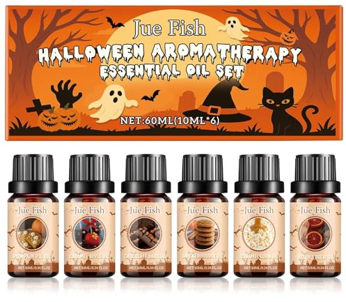 Set di oli essenziali per Halloween, 6 oli profumati puri da 10 ml per diffusori, oli profumati per aromaterapia, 6 fragranze assortite