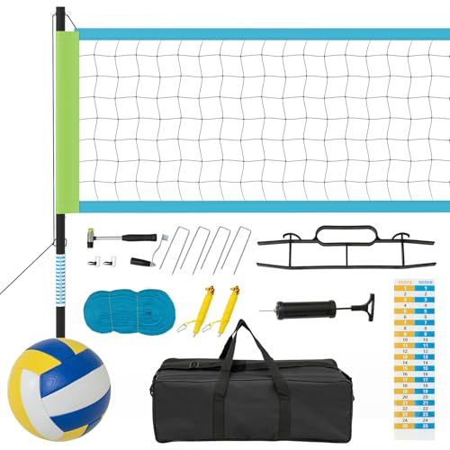 LIFEZEAL Rete da pallavolo per piscina, rete da pallavolo portatile, con pali regolabili in altezza, design antiscivolo, marcatori, pompa, martello, borsa da trasporto (blu)