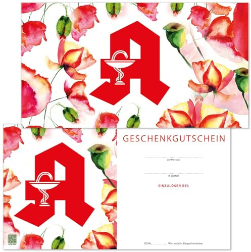 GESCHENKGUTSCHEINcom - 50 Blanko Gutscheinkarten - Formular mit Vordruck für Apotheke Firma. Apothekengutschein AP1100-50-V1