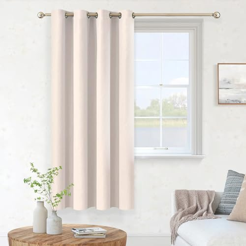 MRTREES Thermal Curtains, Opaque, Short, Blackout Curtain with Eyelets, Beige, Bedroom, 180 cm Long, 140 cm Wide, 1 Piece, Acoustic Curtain, Noise Protection, Insulating, Cold Protection