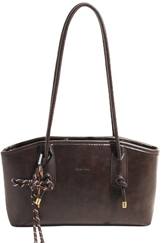 Vintage Shoulder Bags for Women Brown Purse Fall Hobo Handbag Faux Leather Shoulder Purse with Cute Pendant