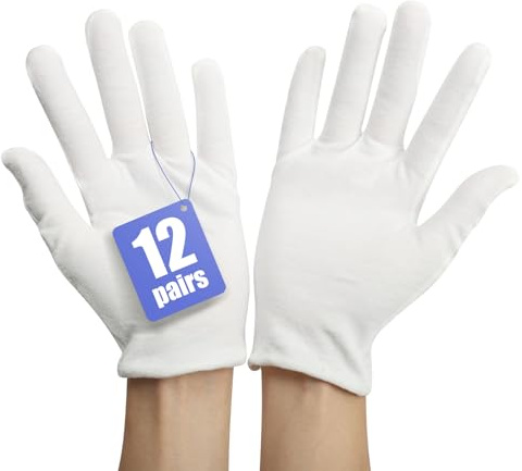 MOPUBZO 12 Pares Guantes de Algodón Blanco, Guantes Hidratantes, Suaves y Elásticos, para Manos Secas, Eczema, Belleza, Piel Sensible e Irritada, Unisex