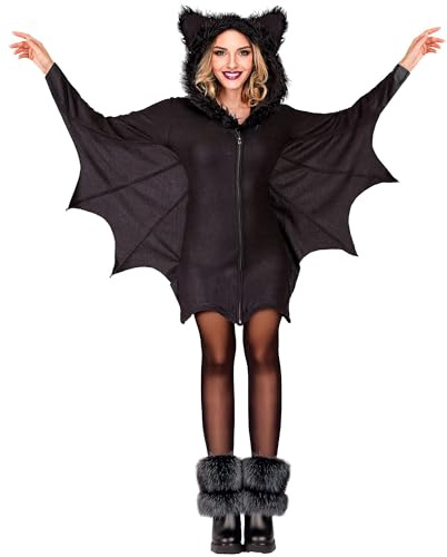 W WIDMANN MILANO Party Fashion - Kostüm Fledermaus, Kleid mit Kapuze, Tierkostüm, Verkleidung für Halloween, Karneval